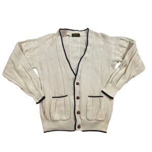 VTG Knit Cardigan Sweater Beige Button Grandpa Core 100% Cotton  Size L